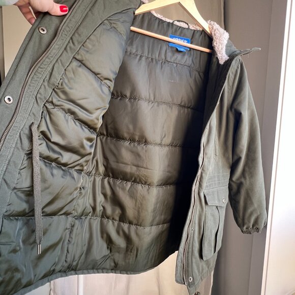 Adidas Boyfriend Down Parka Green Winter Jacket - Picture 5 of 7
